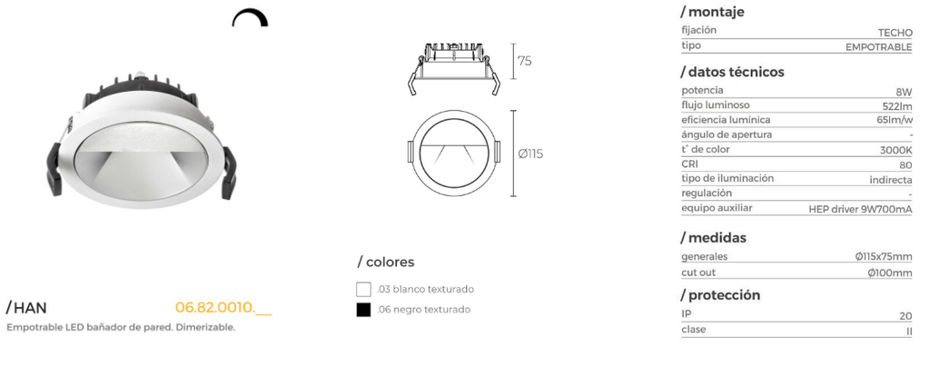 HAN - Bañador de pared LED de interior. Dimerizable