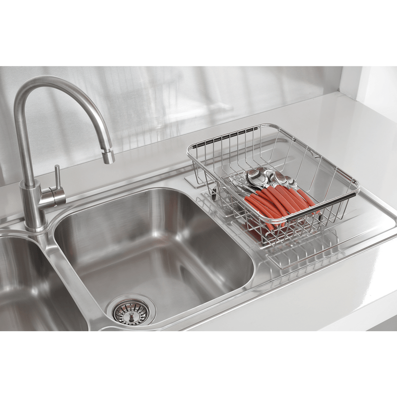 Cesto escurridor Rectangular Tramontina de Acero Inox con Asa Regulable para Bacha